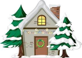 Christmas house with with pine trees vector