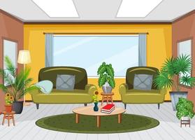Diseño de interiores de sala de estar con muebles. vector