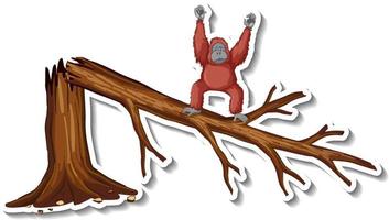 Sad orangutan standing on broken tree vector