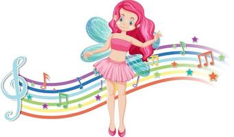 Cute fairy cartoon character with rainbow wave vector