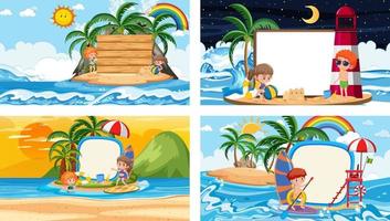 conjunto de diferentes escenas de playa tropical con banner en blanco vector