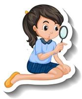 Cartoon girl looking through magnifying glass vector