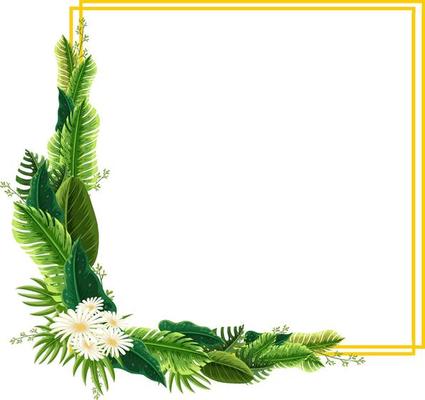 Square frame with tropical green leaves