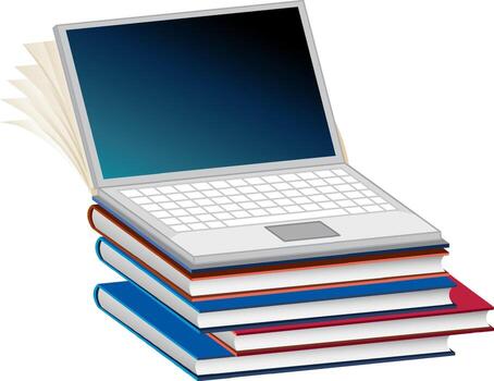 Laptop computer on books stack vector