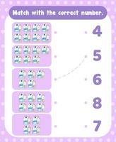 Count and match numbers math worksheet template vector