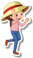 una niña lleva un sombrero pegatina de personaje de dibujos animados vector