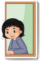 Girl looking out window cartoon sticker vector