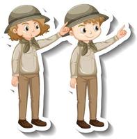 Couple kids wear safari outfit cartoon character sticker vector