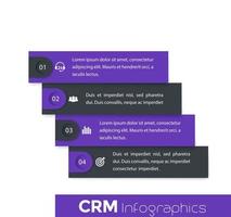 crm, infografías de gestión de relaciones con el cliente, 1, 2, 3, 4 pasos vector