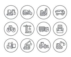 iconos de vehículos de construcción en blanco vector