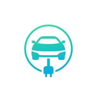 electric car with plug, ev charging station icon on white vector