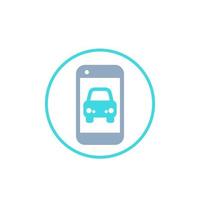 carsharing app vector icon with phone and car on screen