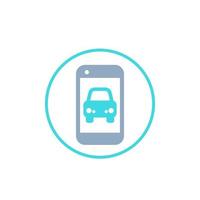 carsharing app vector icon with phone and car on screen