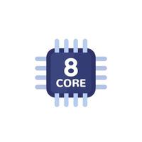 CPU, 8 core processor icon on white vector