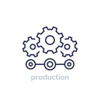 icono de línea de proceso de producción con engranajes vector