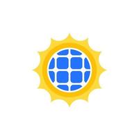 Solar energy logo, sun and solar panel icon vector