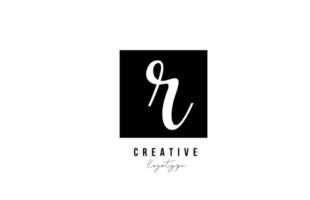 R simple black and white square alphabet letter logo icon design for company and business vector