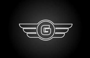 G alphabet letter logo icon for business and company with black and white line wing design vector