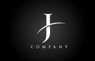 black white J alphabet letter logo icon for company. Simple swoosh design for corporate and business vector