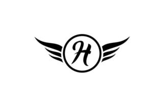 Blanco y negro h ala alas alfabeto letra logo icono con un círculo para el diseño de la empresa y los negocios vector