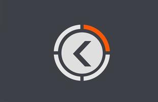 orange grey K alphabet letter logo icon design for business and company vector