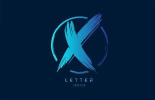 blue hand grunge brush letter X icon logo with circle. Alphabet design for a company design vector