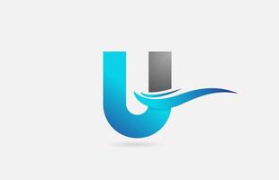 Icono de logotipo de letra del alfabeto azul gris u para negocios y empresa con diseño de swoosh vector
