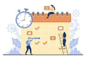 Planning Schedule or Time Management with Calendar Business Meeting, Activities and Events Organizing Process Office Working. Background Vector Illustration