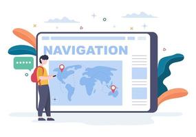 GPS Navigation Map and Compass on Location Search Application Shows the Position or Route you are Going. Background Vector Illustration