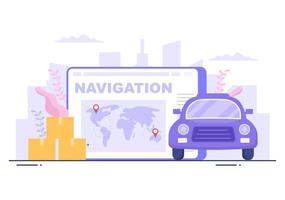 GPS Navigation Map and Compass on Location Search Application Shows the Position or Route you are Going. Background Vector Illustration