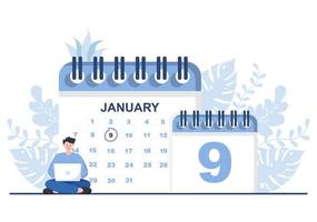 Ilustración de vector de fondo de calendario con signo de círculo para planificar asuntos importantes, gestión del tiempo, organización del trabajo y notificación de eventos de la vida o vacaciones