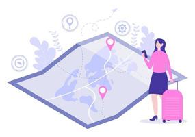 GPS Navigation Map and Compass on Location Search Application Shows the Position or Route you are Going. Background Vector Illustration