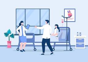 Doctor Checking a Patient in Hospital Room Background Vector Illustration. Medical Treatment With Patients For Healthcare, Consultation and Examination Health