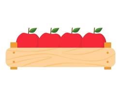 Red ripe apples in a wooden box vector illustration