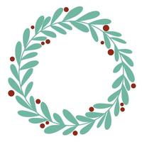 Decoratic Christmas deciduous wreath with red berries vector illustration