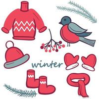 Winter set of cozy atmospheric elements vector illustration