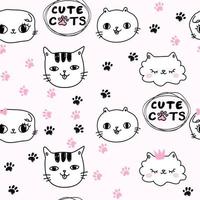 Cute pink pattern with paws and cats text. Pets seamless background. Textiles for children Digital paper scrapbook. vector