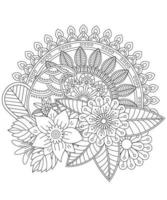 patrón de flor de contorno en estilo mehndi. ornamento del doodle en blanco y negro. página para colorear para adultos con estilo floral. vector