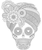 Página para colorear de calavera en blanco y negro con estilo flor. colorante para adultos para el dia de los muertos vector