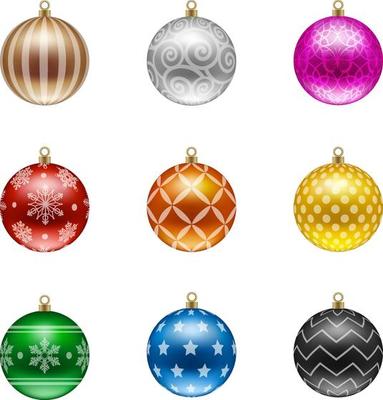 Set of isolated colorful christmas balls with decorations