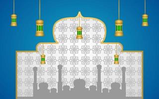 blue and white color islamic background design. mosque illustration design. vector