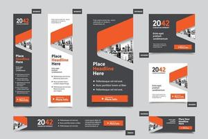 Plantilla de banner web corporativo de fondo de ciudad en varios tamaños. fácil de adaptar a folletos, informes anuales, revistas, carteles, medios publicitarios corporativos, volantes, sitios web. vector