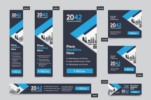 City Background Corporate Web Banner Template in multiple sizes. Easy to adapt to Brochure, Annual Report, Magazine, Poster, Corporate Advertising media, Flyer, Website. vector