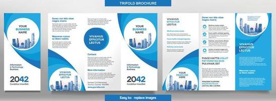 Business Brochure Template in Tri Fold Layout. Corporate Design Leaflet with replacable image. vector