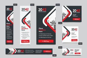 Plantilla de banner web corporativo de fondo de ciudad en varios tamaños. fácil de adaptar a folletos, informes anuales, revistas, carteles, medios publicitarios corporativos, volantes, sitios web. vector