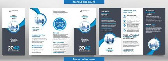 Business Brochure Template in Tri Fold Layout. Corporate Design Leaflet with replacable image. vector