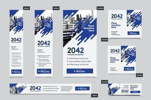 Plantilla de banner web corporativo de fondo de ciudad en varios tamaños. fácil de adaptar a folletos, informes anuales, revistas, carteles, medios publicitarios corporativos, volantes, sitios web. vector