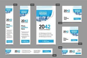 City Background Corporate Web Banner Template in multiple sizes. Easy to adapt to Brochure, Annual Report, Magazine, Poster, Corporate Advertising media, Flyer, Website. vector