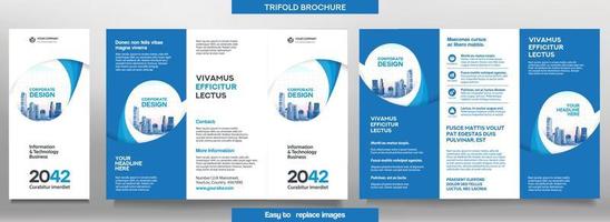 Business Brochure Template in Tri Fold Layout. Corporate Design Leaflet with replacable image. vector