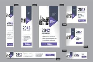 Plantilla de banner web corporativo de fondo de ciudad en varios tamaños. fácil de adaptar a folletos, informes anuales, revistas, carteles, medios publicitarios corporativos, volantes, sitios web. vector